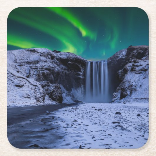 Waterfalls | Skógafoss Waterfall スクエアペーパーコースター (正面)