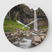 Waterfalls | Svartifoss Waterfall, South Iceland ラージ壁時計 (正面)