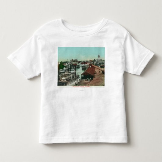 WaterfrontStocktonの空中写真、カリフォルニア トドラーTシャツ (正面)
