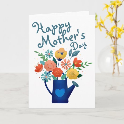 Watering Can Full of Flowers Happy Mother's Day カード (黄色い花)