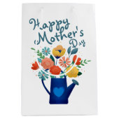 Watering Can Full of Flowers Happy Mother's Day ミディアムペーパーバッグ (正面)