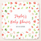 Watermelon and Pomegranate Baby Shower スクエアペーパーコースター (正面)