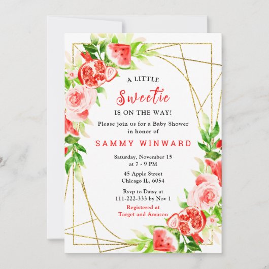 Watermelon and Pomegranate Baby Shower 招待状 (正面)