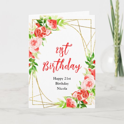 Watermelon and Pomegranate Birthday カード (正面)
