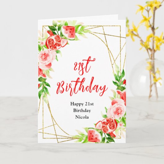 Watermelon and Pomegranate Birthday カード (黄色い花)