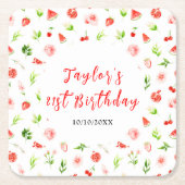Watermelon and Pomegranate Birthday スクエアペーパーコースター (正面)