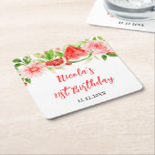 Watermelon and Pomegranate Birthday スクエアペーパーコースター (アングル)
