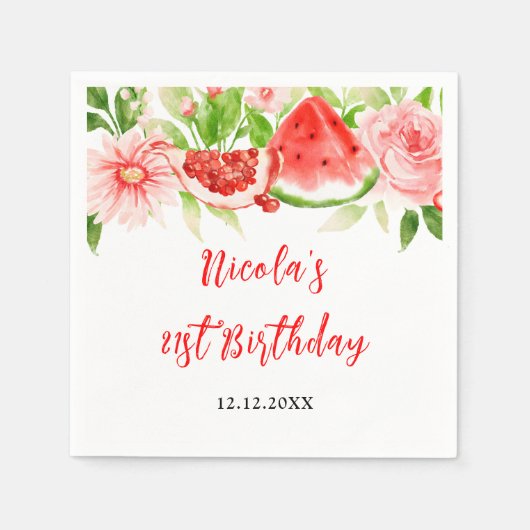 Watermelon and Pomegranate Birthday スタンダードカクテルナプキン (正面)