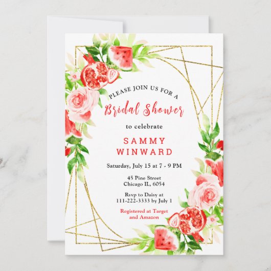 Watermelon and Pomegranate Bridal Shower 招待状 (正面)