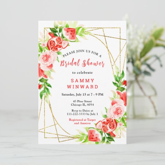 Watermelon and Pomegranate Bridal Shower 招待状 (スタンド正面)