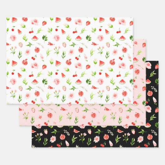 Watermelon and Pomegranate Pattern ラッピングペーパーシート (セット)
