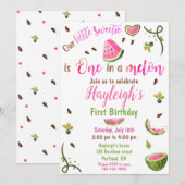 Watermelon birthday invitation One in a melon girl 招待状 (正面/裏面)