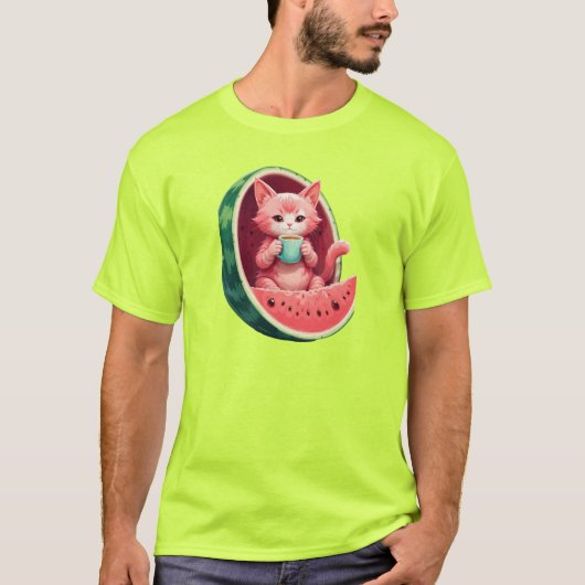 Watermelon Cat Coffee Break Tシャツ (正面)
