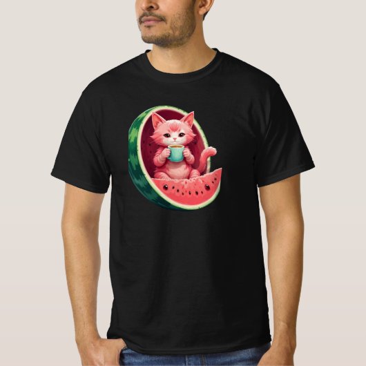 Watermelon Cat Coffee Break Tシャツ (正面)