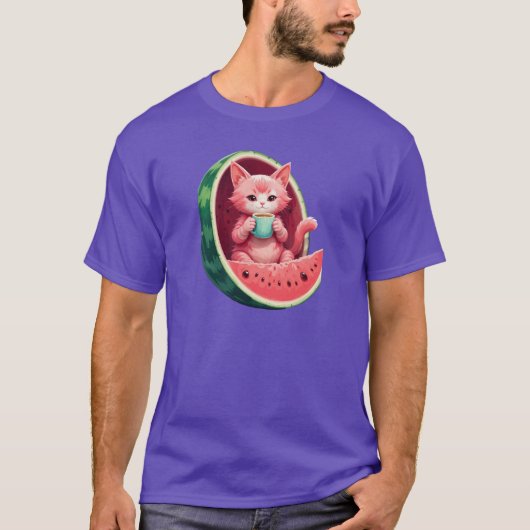 Watermelon Cat Coffee Break Tシャツ (正面)