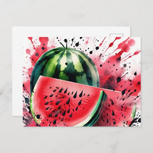 Watermelon Explosion Watercolor ポストカード (正面/裏面)