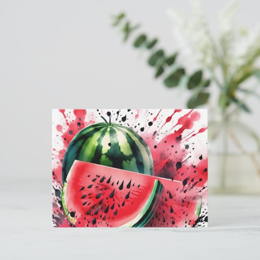 Watermelon Explosion Watercolor ポストカード (スタンド正面)