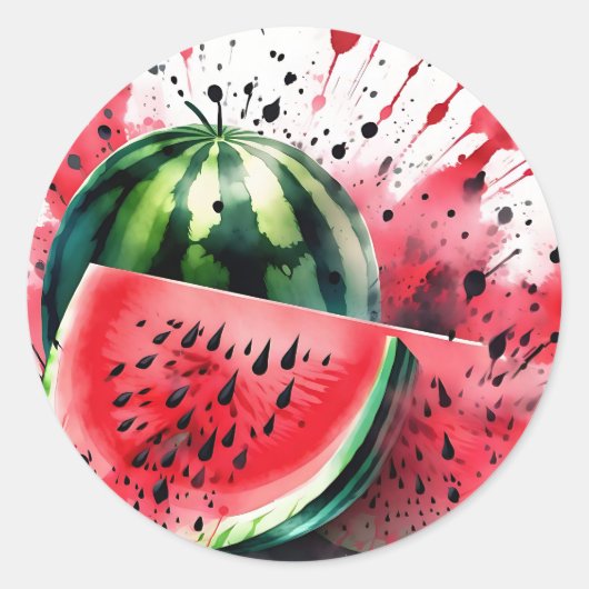 Watermelon Explosion Watercolor ラウンドシール (正面)