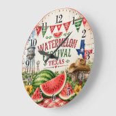 Watermelon Festival Texas Summer Harvest ラージ壁時計 (傾斜)