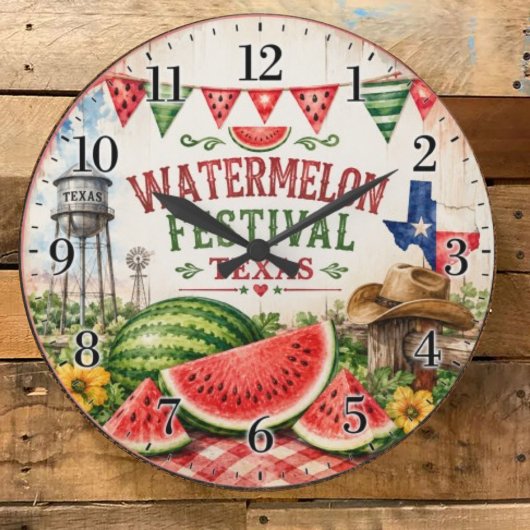 Watermelon Festival Texas Summer Harvest ラージ壁時計