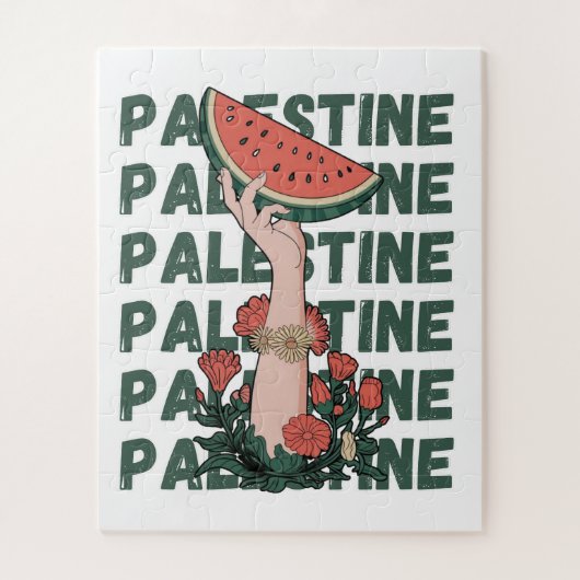 watermelon, flowers, and  palestine text Repeat  ジグソーパズル (縦)