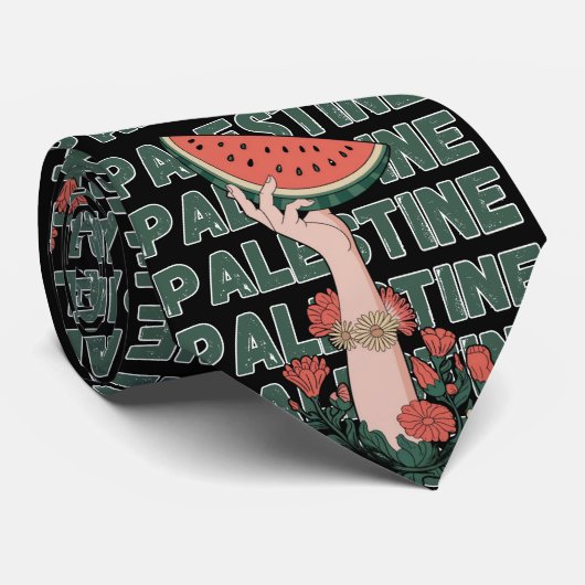 watermelon, flowers, and  palestine text Repeat  ネクタイ (ロール)