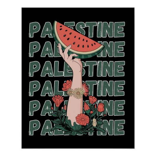 watermelon, flowers, and  palestine text Repeat  ポスター (正面)