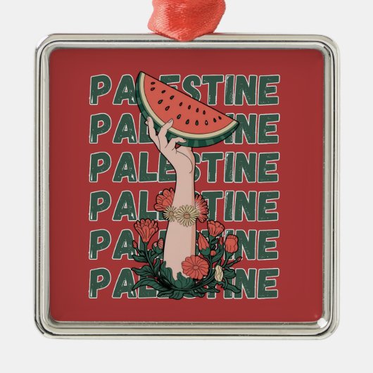 watermelon, flowers, and palestine text Repeat メタルオーナメント (正面)