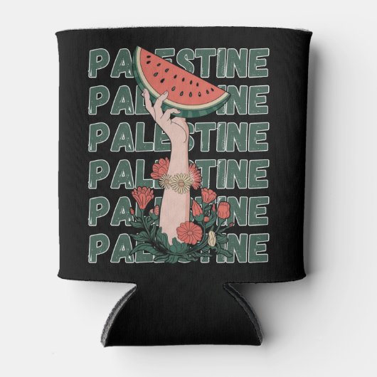 watermelon, flowers, and palestine text Repeat 缶クーラー (正面)