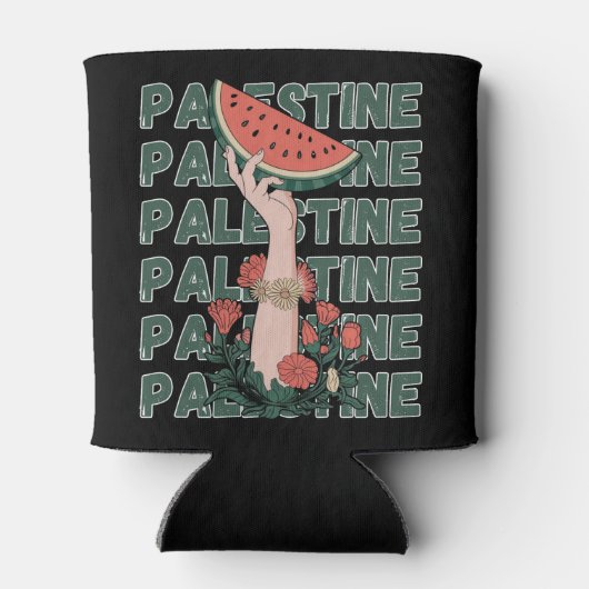 watermelon, flowers, and  palestine text Repeat  缶クーラー (裏面)