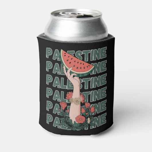 watermelon, flowers, and  palestine text Repeat  缶クーラー (缶裏面)