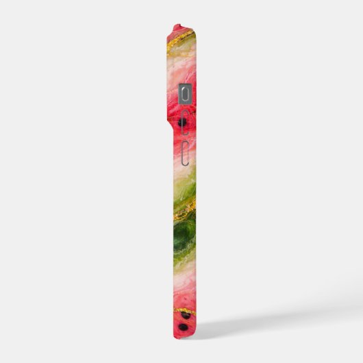 Watermelon Marble with Gold Veining iPhoneケース (左側面)