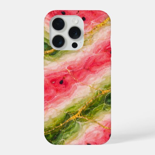 Watermelon Marble with Gold Veining iPhoneケース (裏面)