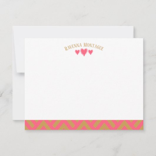 Watermelon Pink Chic Hearts Striped Fans Note Card ノートカード (正面)