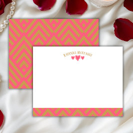 Watermelon Pink Chic Hearts Striped Fans Note Card ノートカード