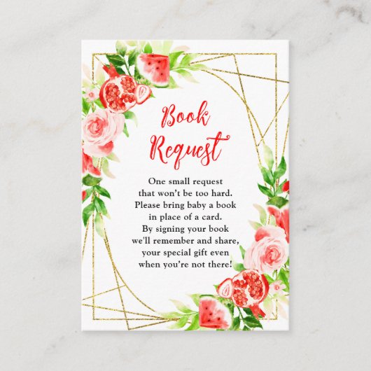 Watermelon Pomegranate Baby Shower Book Request エンクロージャーカード (正面)