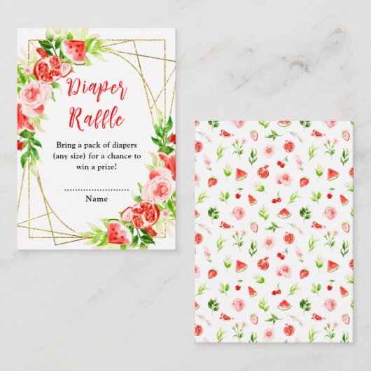 Watermelon Pomegranate Baby Shower Diaper Raffle エンクロージャーカード (正面/裏面)