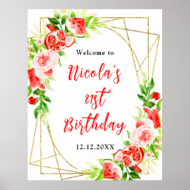 Watermelon Pomegranate Birthday Welcome ポスター