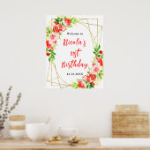 Watermelon Pomegranate Birthday Welcome ポスター (キッチン)