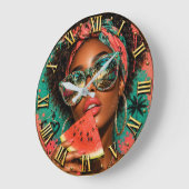 Watermelon Pop Luxury Fashion Tropical Woman ラージ壁時計 (傾斜)