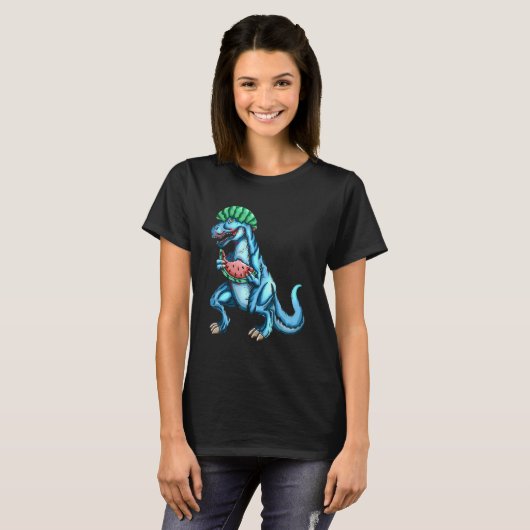 Watermelon  rex Dinosaur Dino Fan Melon Tシャツ (正面フル)