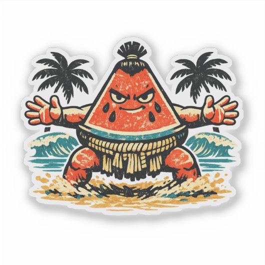 Watermelon Shogun Beach Sumo — Vintage Summer Warr シール (正面)