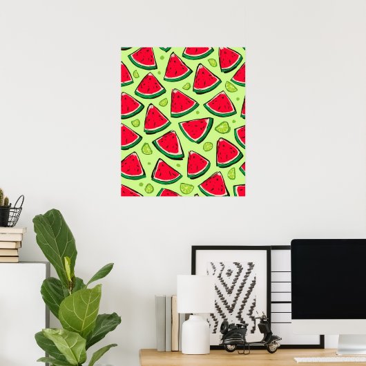 Watermelon Slice Fiesta | Fun Summer Fruit Pattern ポスター (ホームオフィス)