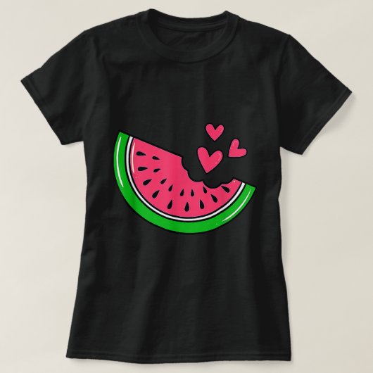 Watermelon Slice Melon Hearts Lovers Eating Fruit  Tシャツ (デザイン正面)