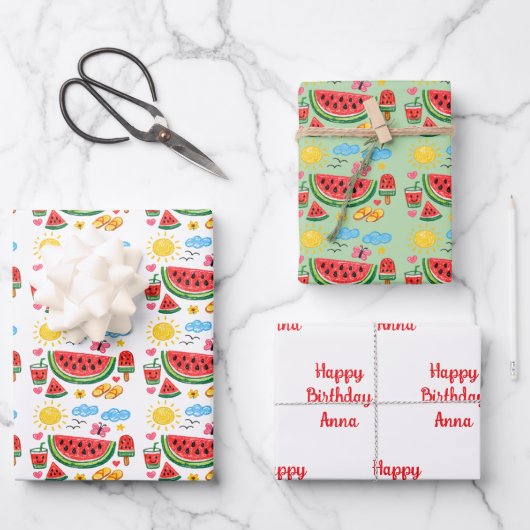 Watermelon Summer them Birthday  ラッピングペーパーシート (正面)