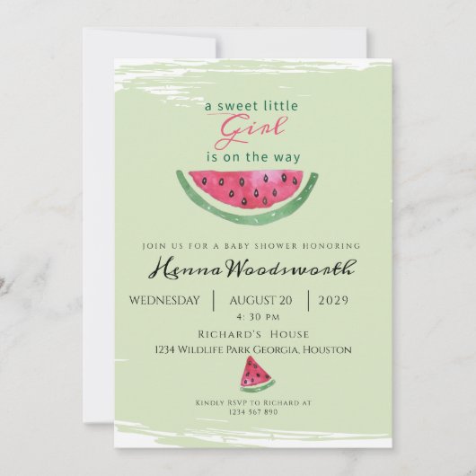 Watermelon Sweet Girl Summer Baby Shower  招待状 (正面)