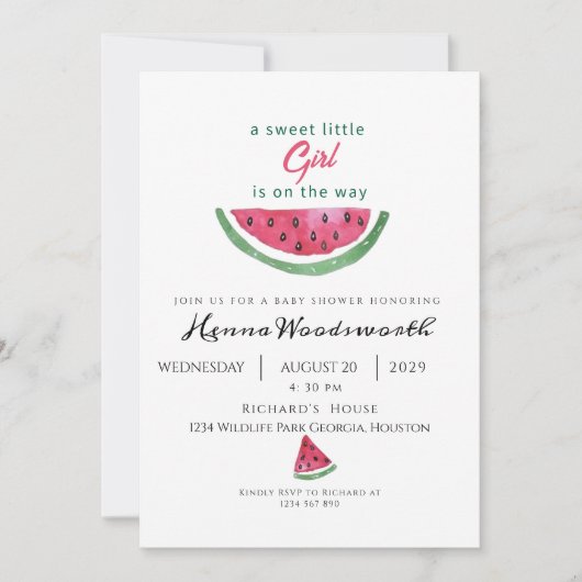 Watermelon Sweet Girl Summer Baby Shower  招待状 (正面)