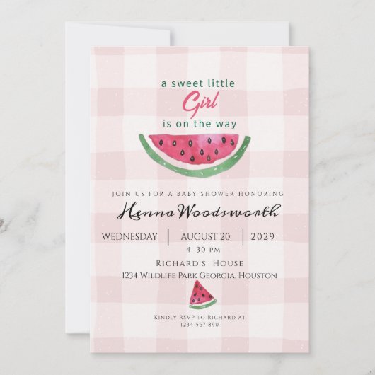 Watermelon Sweet Girl Summer Pink Baby Shower  招待状 (正面)