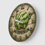 Watermeowlon Funny Cat Watermelon Cute Pun Cat Art ラージ壁時計 (傾斜)