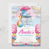 Waterpark Birthday Lifeguard Chair & Pool Fun 招待状 (正面)
